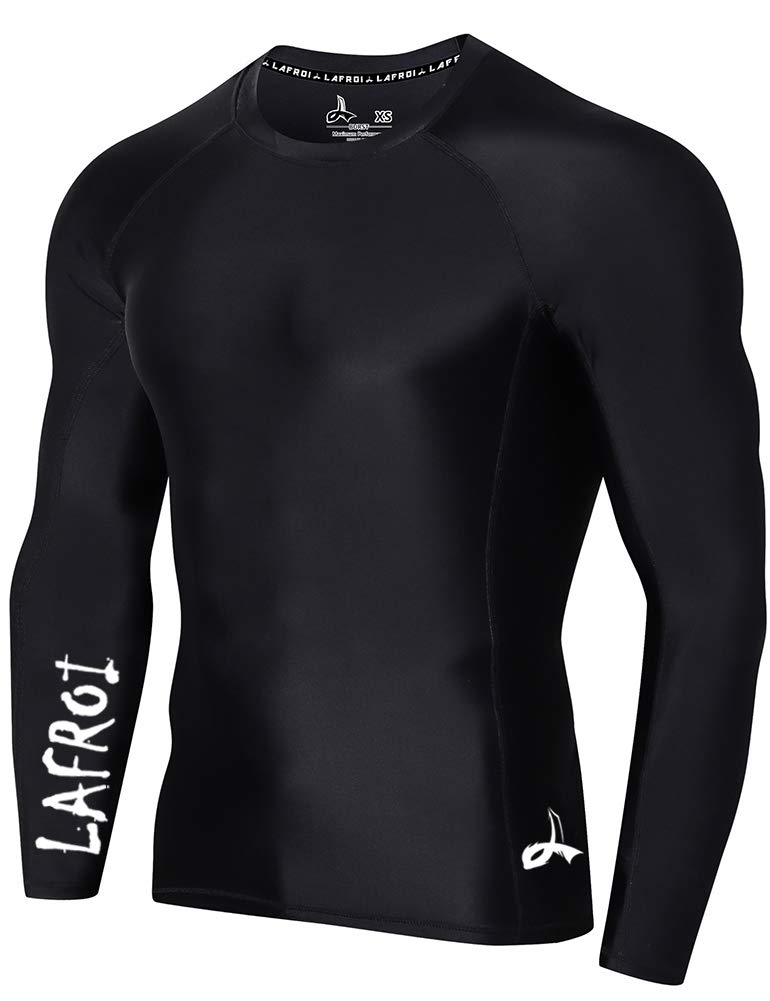 LAFROI Men's Long Sleeve UPF 50+ Baselayer Skins Performance Fit Compression Rash Guard-CLYYB Asym Black Size LG - Image 1